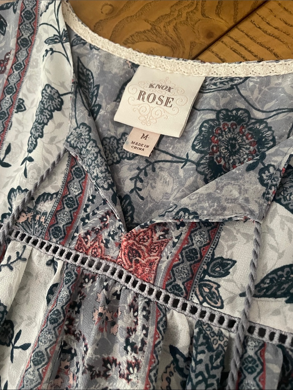 Knox Rose Floral Patchwork Blouse in Blue, White, Rust M51 - Picture 3 of 11